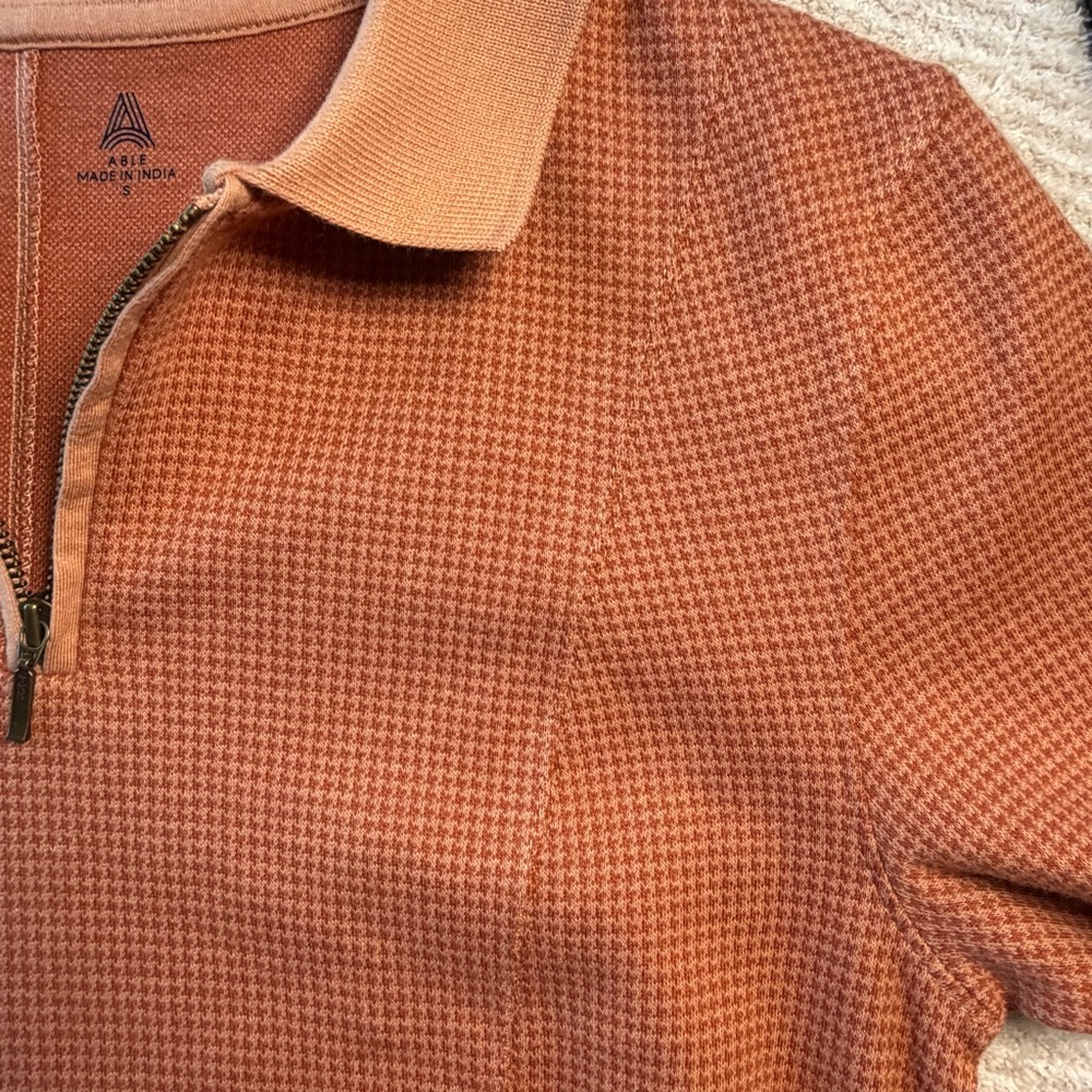 ABLE Jules Tennis Dress Baked Clay Quarter Zip Polo Cotton Jacquard Small - Picture 10 of 10